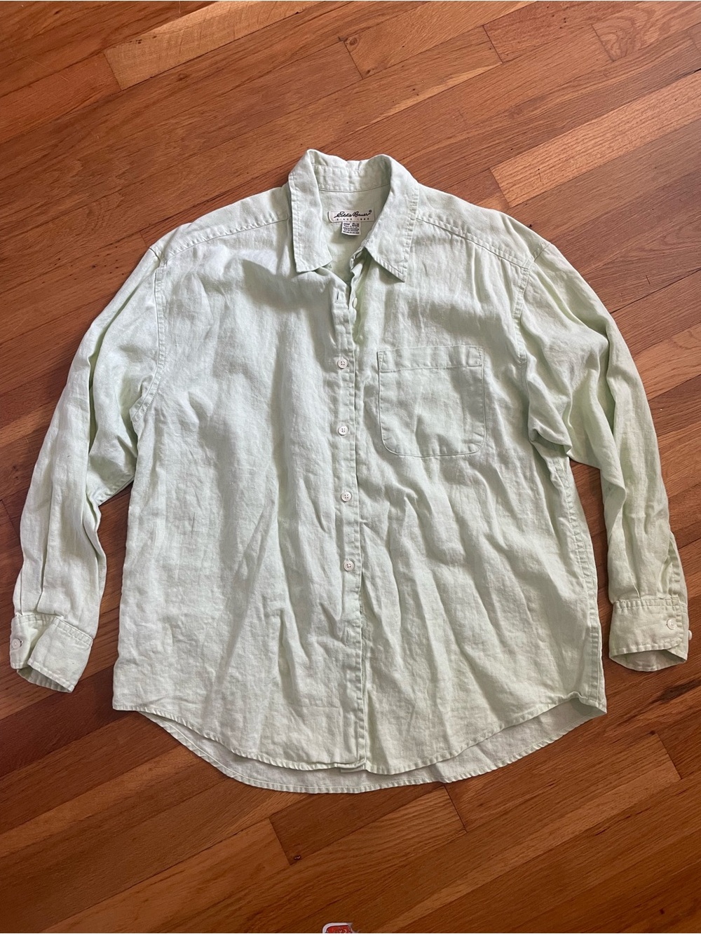 Eddie Bauer Women’s Light Green Linen Button-Down Shirt